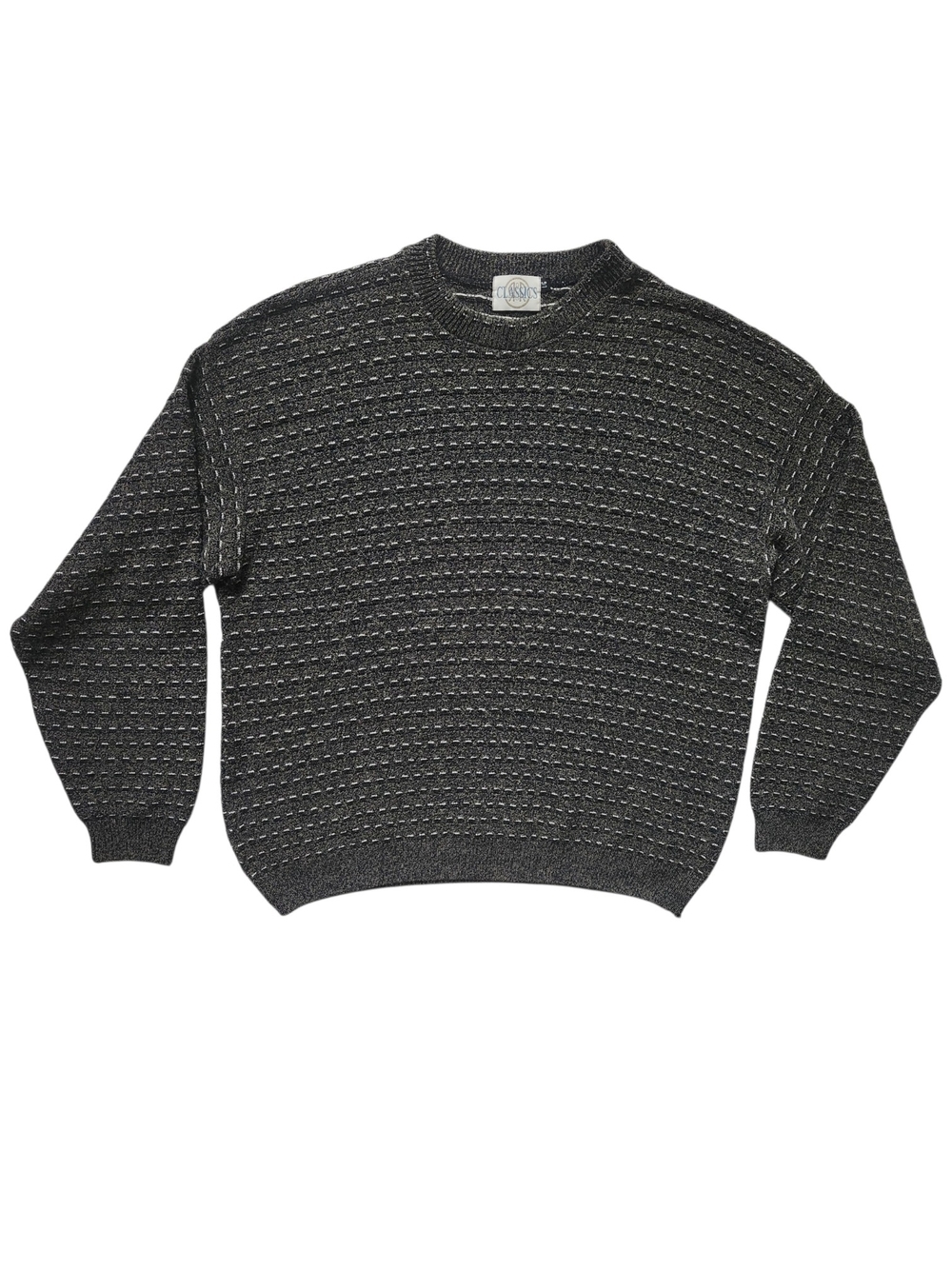 Vintage Classics Textured Knit Sweater Men's Large Gray Crew Neck Grandpa Sweate